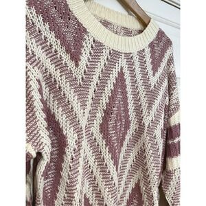 NEW Cupshe Womens M Knit Sweater Dark Purple‎ Cream Diamond Pullover Cozy Warm